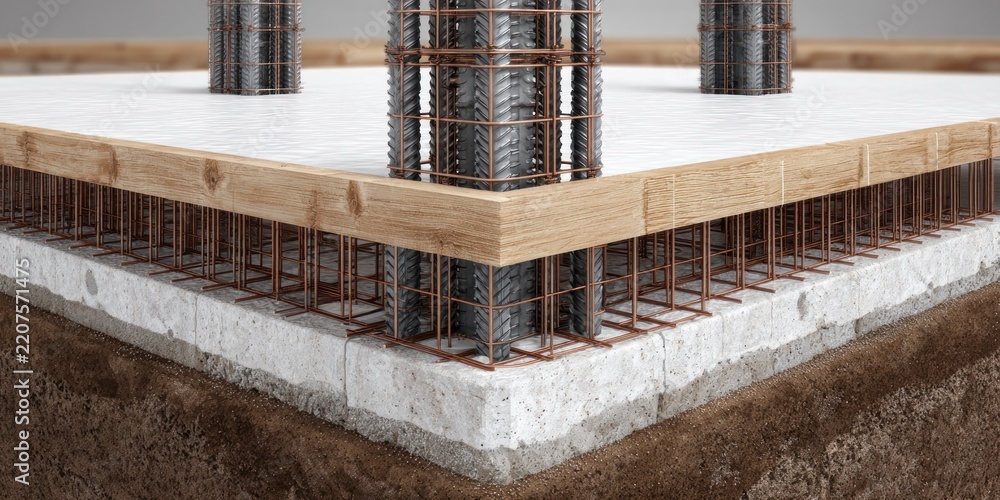 Fototapeta premium Cross section of construction foundation with support columns and reinforcement structures