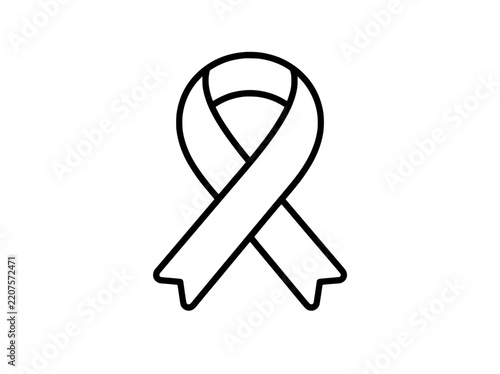 awareness ribbon icon, black outline cancer ribbon vector, line art support symbol, charity and medical campaign emblem