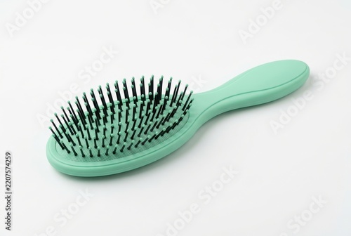 Mint Green Hairbrush with Black Bristles Isolated on White Background for Hair Care and Grooming