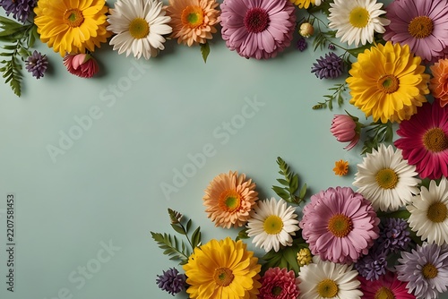 Spring Floral Composition with Fresh Colorful Flowers on Soft Pastel Background Elegant Seasonal Nature Decoration Copy Space Design