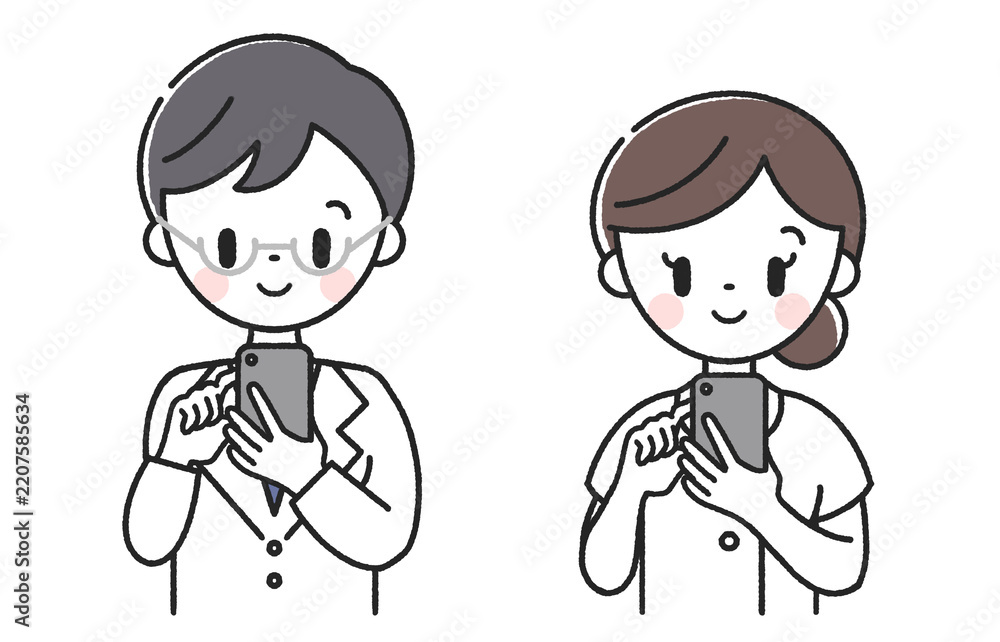 Fototapeta premium スマホを操作する男性医師と女性看護師