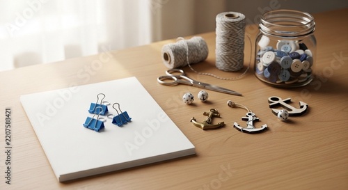 Craft Supplies on a Wooden Table