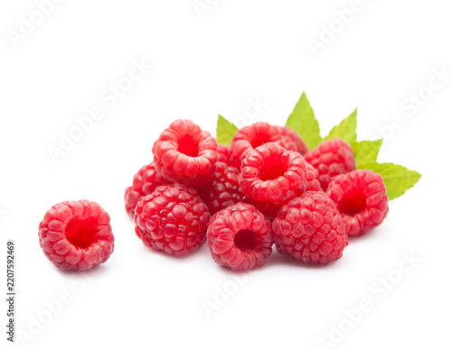 Delicious raspberries with leaves