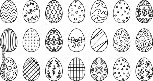 Minimalist black and white easter egg vector icons set for festive branding creative ui dashboards and editable graphic layouts.