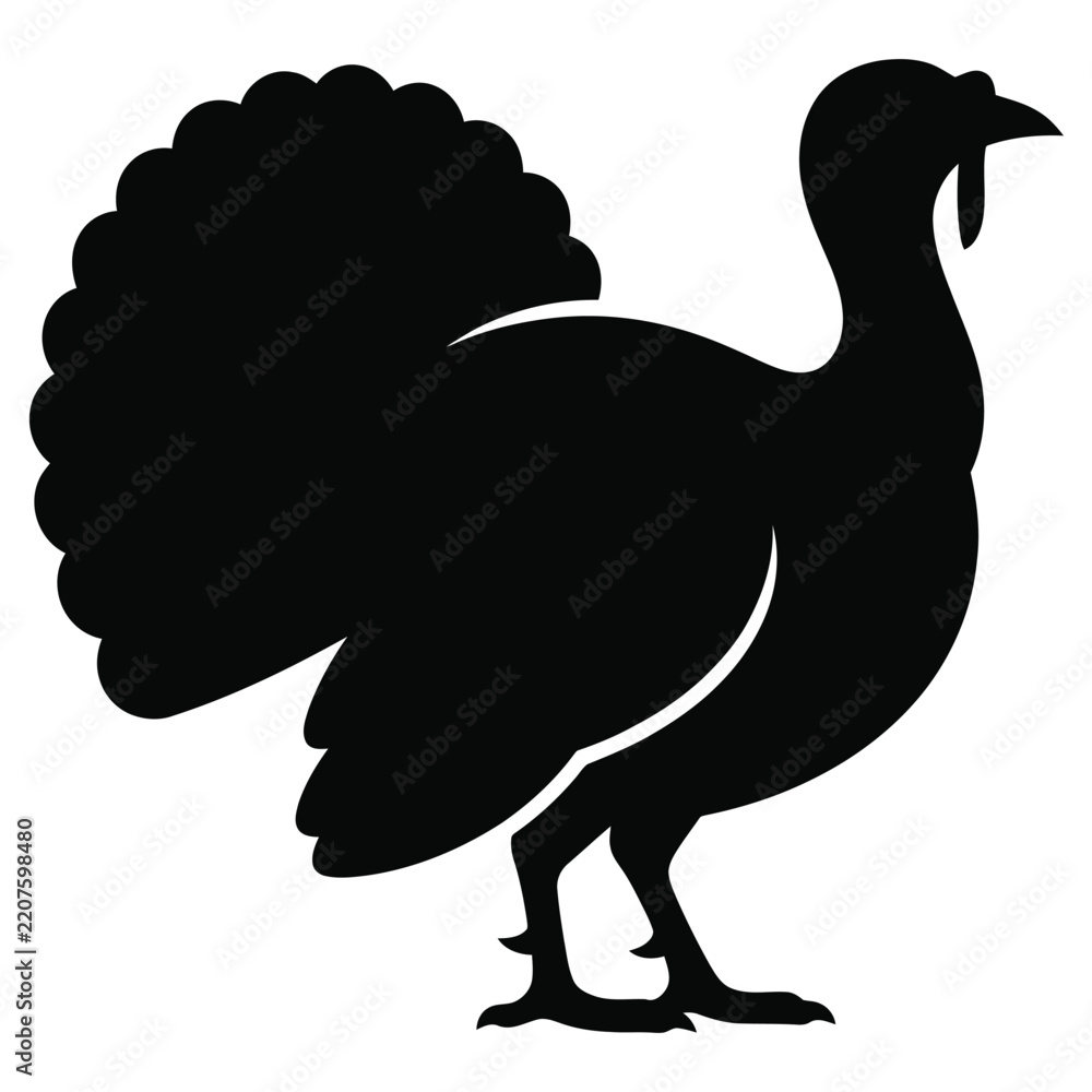 Fototapeta premium Thanksgiving Black silhouette turkey vector perfect for greeting cards, logos, and festive social media posts