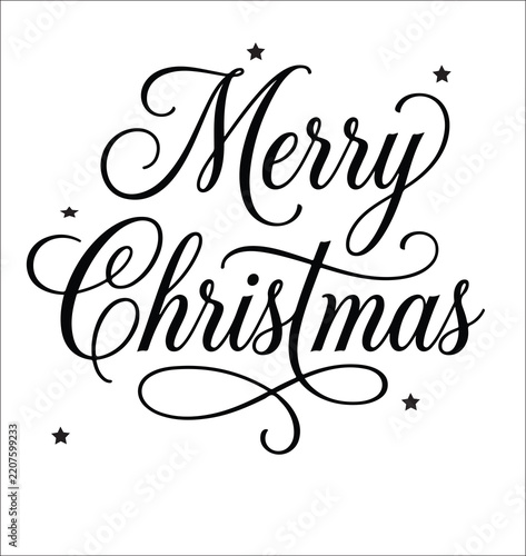 Merry Christmas calligraphy lettering with stars for holiday greeting cards