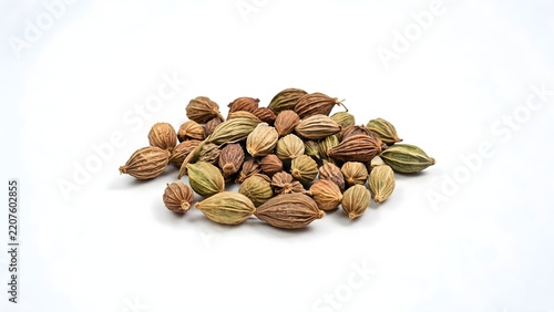 Dried spice seeds on white background