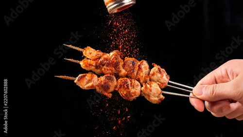Grilled meat skewers with spice