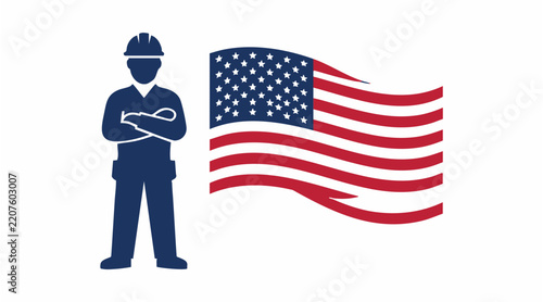 Labor Day Concept Vector Illustration with American Flag and Diverse Professions