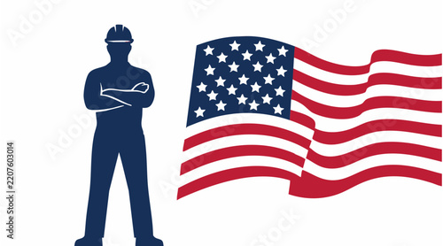 Labor Day Concept Vector Illustration with American Flag and Diverse Professions
