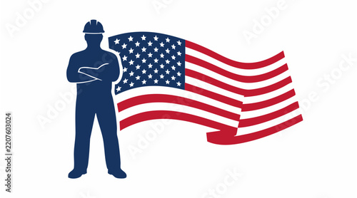 Labor Day Concept Vector Illustration with American Flag and Diverse Professions
