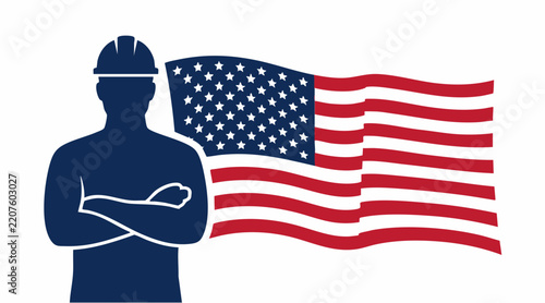 Labor Day Concept Vector Illustration with American Flag and Diverse Professions