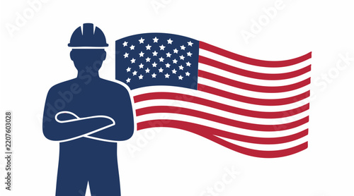 Labor Day Concept Vector Illustration with American Flag and Diverse Professions