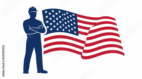 Labor Day Concept Vector Illustration with American Flag and Diverse Professions