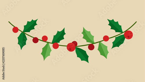 Holly garland with berries decoration art