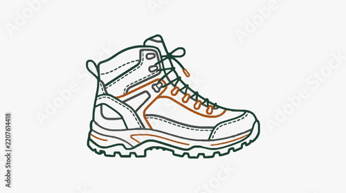 Illustrated hiking boot with laces and rugged sole design.
