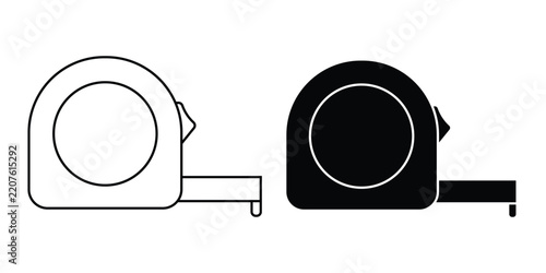 Black and white tape measure icon set, construction tool symbol illustration vector design.