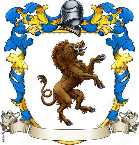 Boar Coat of Arms Family Crest Heraldic Shield