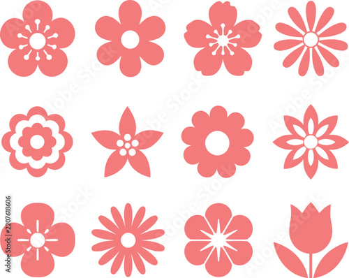 Minimalist floral icon collection with decorative flower silhouettes