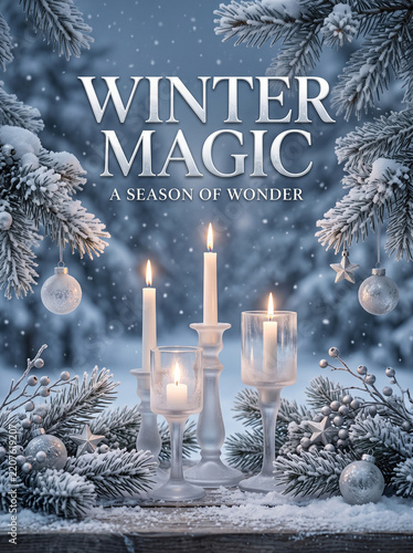 Winter Magic Christmas Candles and Silver Ornaments