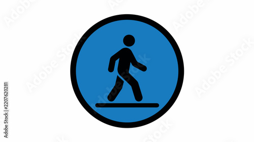 Blue circular road sign indicating a designated pedestrian walkway or crossing area.