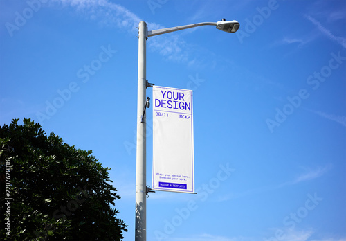 Mockup Of Customizable Vertical Banner On Street Lamp Post