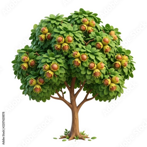 Stylized apple fruit tree isolated on white background