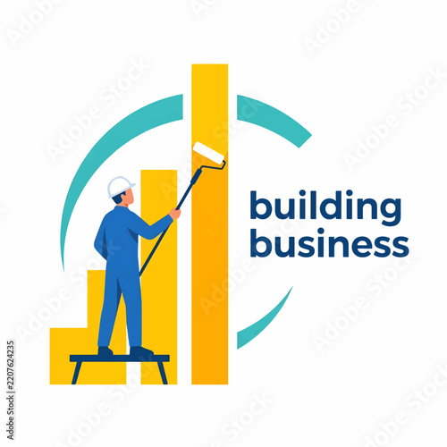 Building Business Growth Concept With Worker Painting Bar Chart