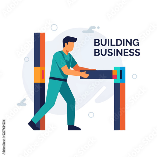 Worker Constructing Abstract Structure For Business Growth Concept