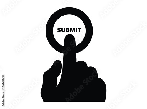 Finger pressing submit button icon for web form and interface design