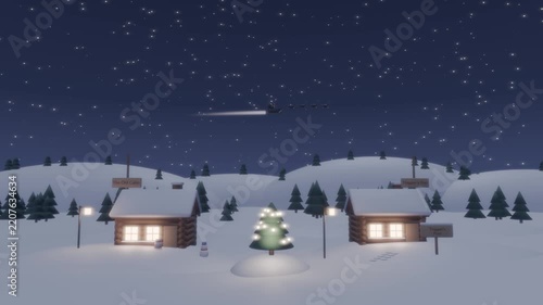 クリスマスの夜にサンタクロースが大空を駆け巡る
