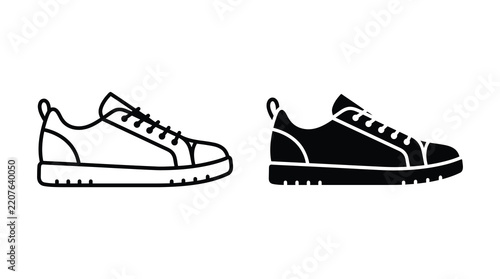 Sneaker shoe icon in outline and solid style vector illustration for footwear design