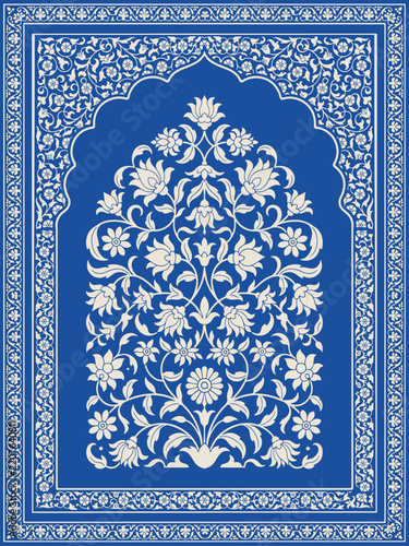 Traditional mughal style floral pattern in a decorative arch frame