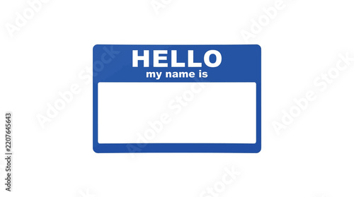 Blue greeting name tag sticker vector illustration with blank white space for custom text
