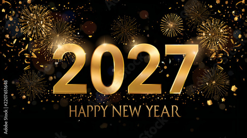 lucid origin Elegant Center Happy New Year celebration design with large golden numerals