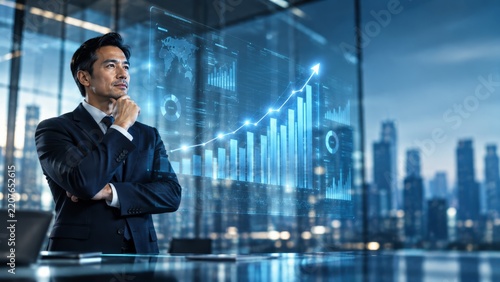 Asian Businessman Viewing Digital Business Growth Analytics