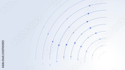 Blue curved arrows with dots forming a radial pattern