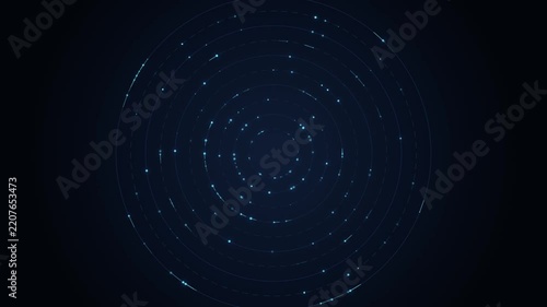 Mystical blue spiral light trails in dark space