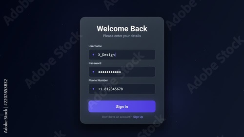 Modern Dark Mode User Authentication Sign In Interface Design Template for Secure Digital Web Application Access and Personal Account Login