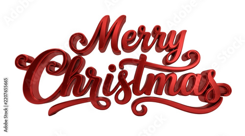 Shiny red 3d merry christmas text lettering isolated on transparent background for holiday season design