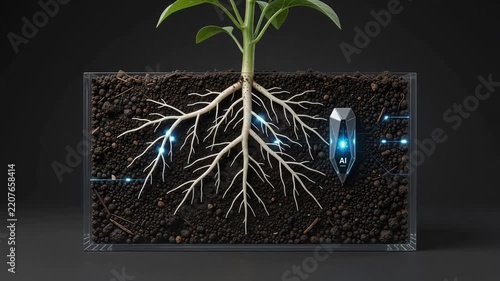 Smart agriculture soil sensor probe monitoring plant root system underground