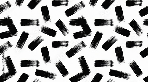 Seamless Abstract Black Ink Brush Stroke Pattern on White Background for Minimalist Graphic Design and Textile Prints