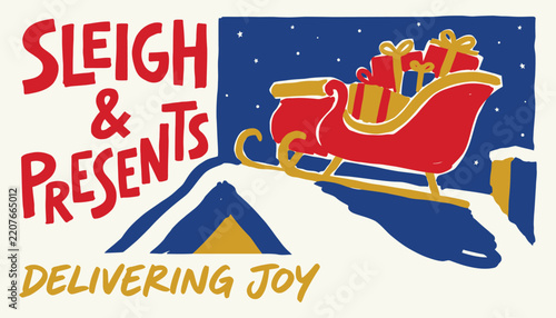 Christmas Sleigh and Gift Boxes on Snowy Roof for Festive Holiday Delivery Illustration