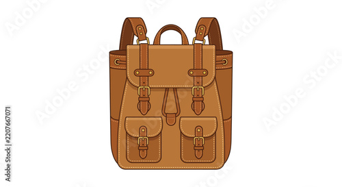 Leather satchel backpack with buckles and straps vector illustration