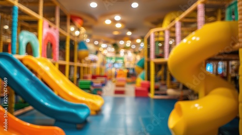 Indoor playground features colorful slides and soft play areas for children to explore and enjoy during active playtime