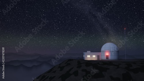 Mountaintop Observatory Dome Opening at Night Reveal