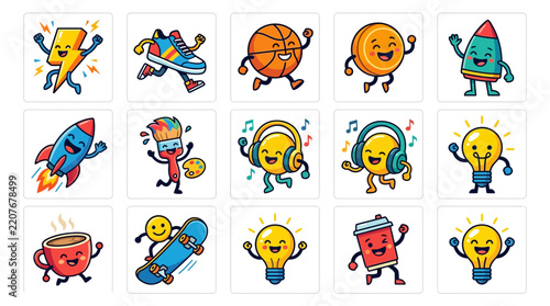 Cute character stickers and icons set for kids.