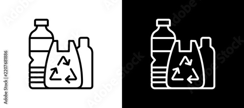 Plastic Recycling Line Icon On White and Black Backgrounds.   