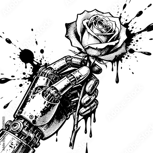 Mechanical Hand Holding Rose Design