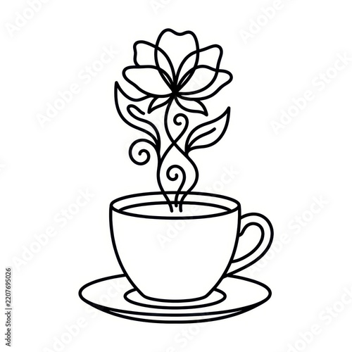 Coffee cup with floral steam line art
